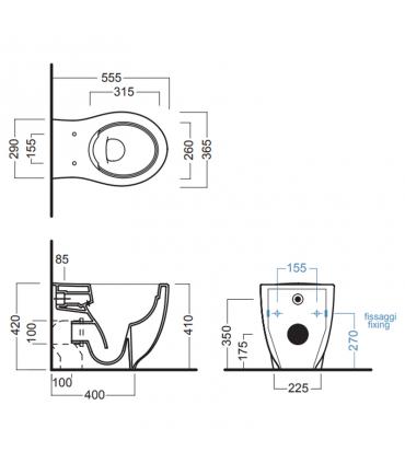 HATRIA wc rimless PURE RIM filo muro horizontal or vertical outlet hidden screws PURE FIX collection Le Fiabe