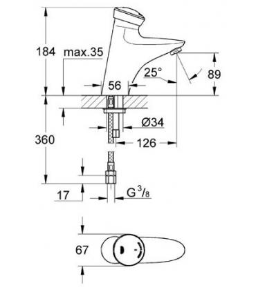 Robinet temporise pour lavabo Grohe Eurodisc SE