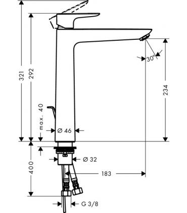 Mitigeur haut lavabo monotrou avec ecoulement collection Talis et Hansgrohe