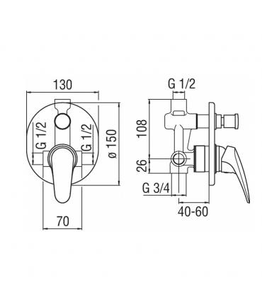 Nobili hera 2005 547100 shower-bathtub mixer with diverter, chrome