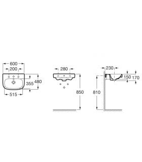 Roca wall-mounted washbasin Debba series, 60x48cm, white