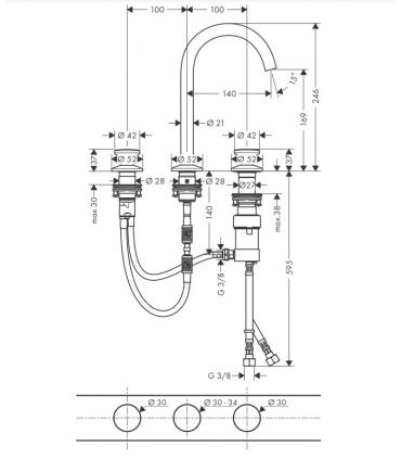 Miscelatore lavabo 3 fori Select Axor One 48070