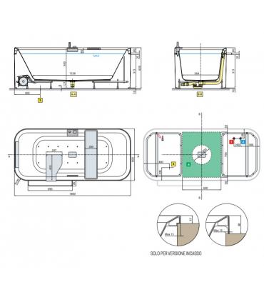 Vasca da incasso con telaio Novellini Divina F bianco opaco 180x80