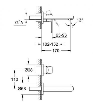 Miscelatore a parete per lavabo Grohe serie eurosmart cosmopolitan art