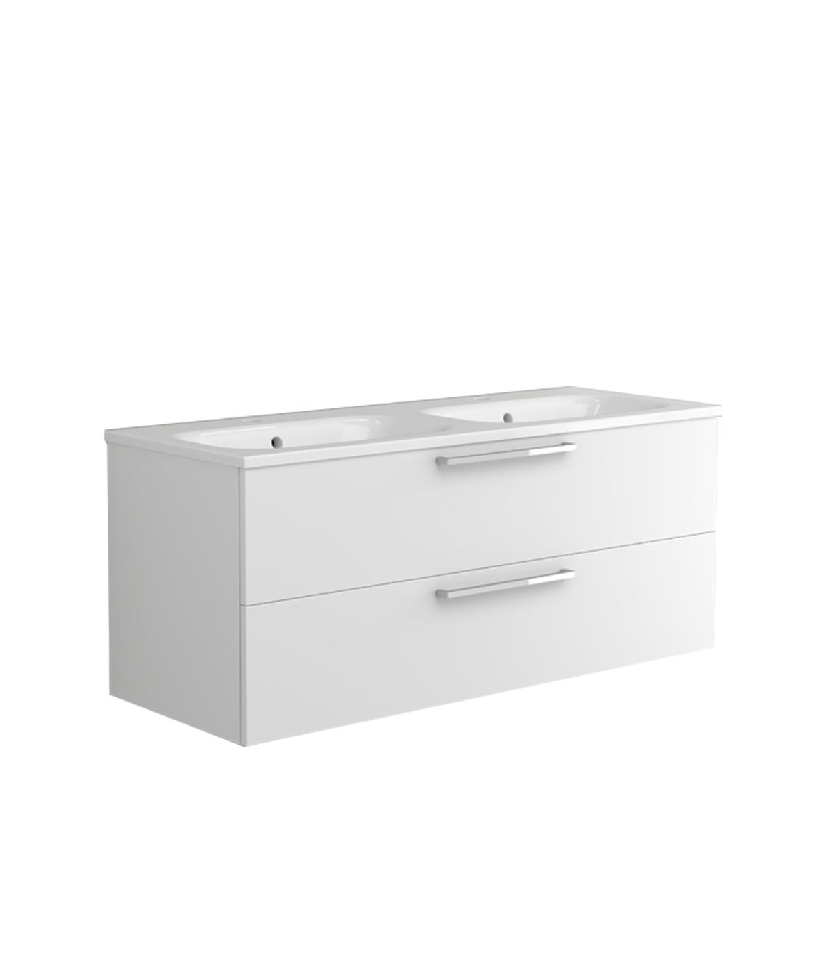 006301 - Mobile bagno sospeso 90 cm base doppio cassettone e lavabo CUBE2  Quercia Bianco 