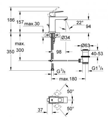 Single hole mixer for washbasin ecojoy Grohe collection eurocube