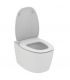 Ideal Standard Dea wall-hung toilet with Aquablade system without rim, in matt white finish ceramic, item T3488. The toilet is e