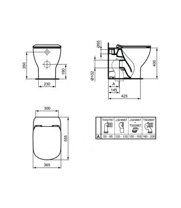 Vaso wc filoparete Ideal standard Tesi Aquablade con sedile slim