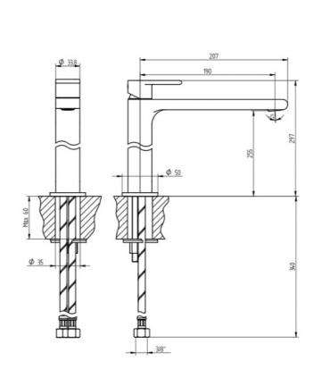 Mitigeur haut pour lavabo sans ecoulement Jeans Bellosta