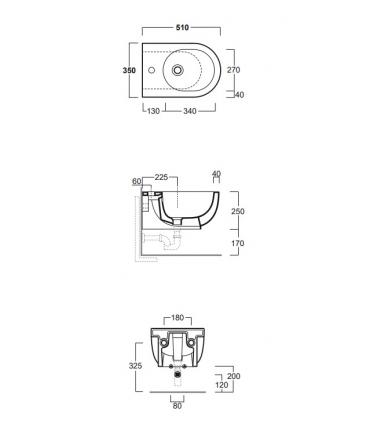 Wall mounted bidet single hole, Simas collection E-Line