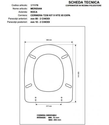 Sedile Colbam con cerniere cromo Roca Meridian 371179.