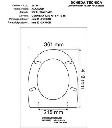 Sedile Colbam con cerniere cromo Ideal Standard Ala sospeso 281141.