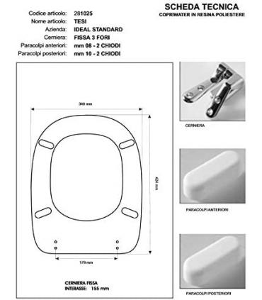 Sedile Colbam con cerniere cromo Ideal Standard Tesi art.281025.