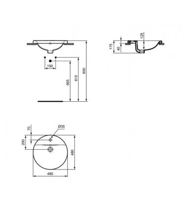 Lavabo monoforo da incasso soprapiano Ideal Standard Connect tondo