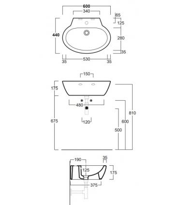 Simas Spazio Lft24 countertop or wall-hung washbasin 60 Oval
