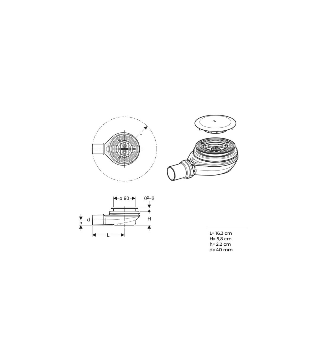 Sifone per piatto doccia Geberit 150.583 90 mm con piletta