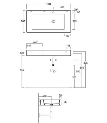 Lavabo asimmetrico da appoggio su struttura o piano, Simas Frozen