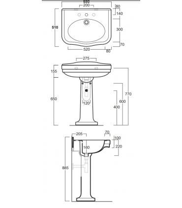 Lavabo Simas londra a parete con spalliera ceramica bianca