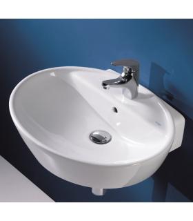 Washbasin oval wall hung Sanitana collection soft white ceramic.