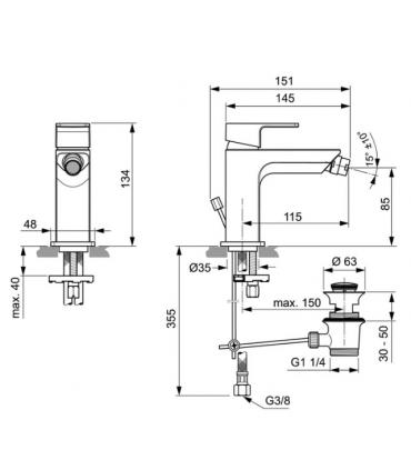 IDEAL STANDARD miscelatore per bidet con scarico serie Edge art.A7118A