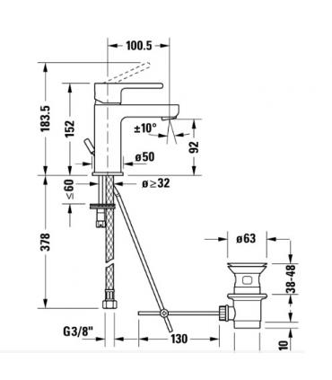 Washbasin mixer   single hole, Duravit series  B.2 with drain  size  S