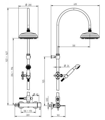 Colonna doccia termostatica con doccetta, Bellosta Pascal art.1011/5a
