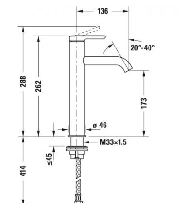 Miscelatore lavabo alto, taglia L, Duravit serie C.1 senza scarico