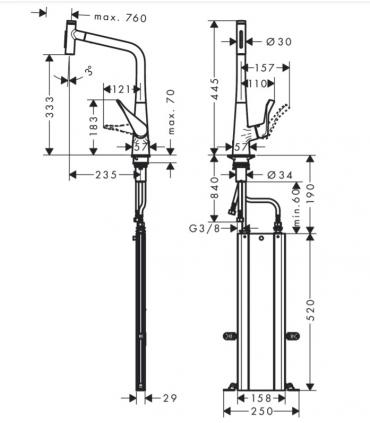 Hansgrohe Metris Select M71 kitchen mixer with hand shower