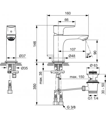 IDEAL STANDARD collection connect Air mitigeur monotrou pour lavabo avec échappement