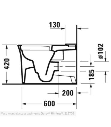 Vaso monoblocco a pavimento Duravit, serie White Tulip 219709, con trattamento WonderGliss