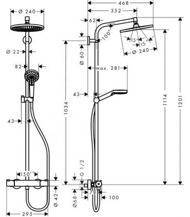 Colonne de douche thermostatique 1 jet série Crometta Hansgrohe art.27267