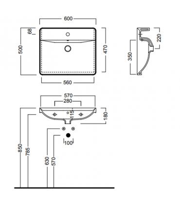 Washbasin 60 cm wall mounted single hole collection Canalgrande