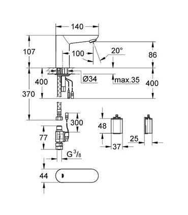 Electronic tap for washbasin Grohe, Euroeco Cosmopolitan E