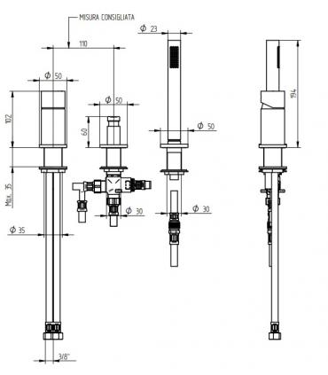 3-hole Bathtub Mixer Bellosta Mosè series Art. 8801/20 / A