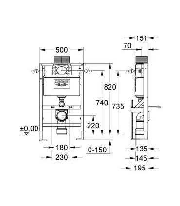 Modulo autoportante per wc sospeso fino a 400kg, Grohe Rapid SL art.38