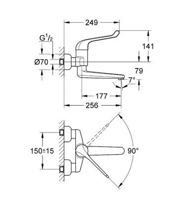 Miscelatore a parete per lavabo Grohe serie Euroeco con leva clinica a