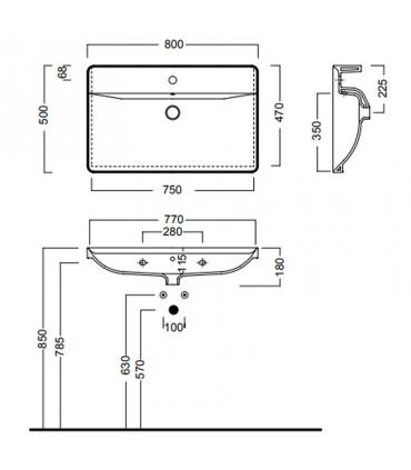 Lavabo 60 cm sospeso monoforo serie Canalgrande art.Y1EJ01