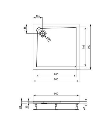 Square shower tray with anti-slip treatment Ideal Standard Ultra Flat series art.K5173YK 90x90 cm thickness 4 cm. To be combined