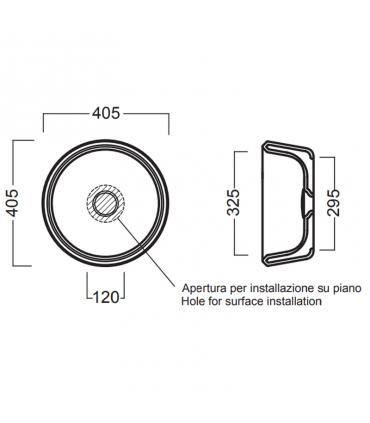 Countertop washbasin 40 cm without holes and without overflow collection Pencil