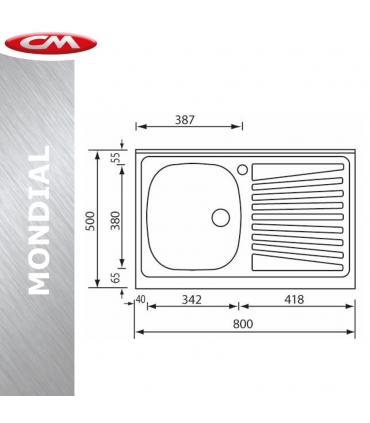 CM stainless steel built-in sink, 1 bowl, 86x50 left