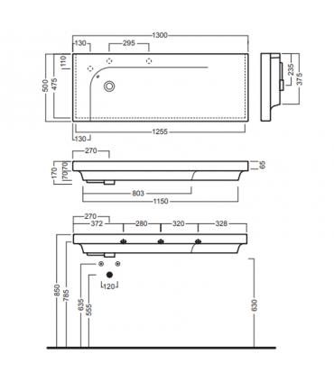 Lavabo sospeso 150 cm monoforo serie Grandangolo art.YXF301