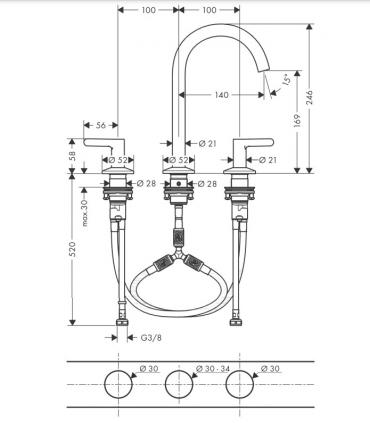 Axor One 48050 three-hole basin mixer