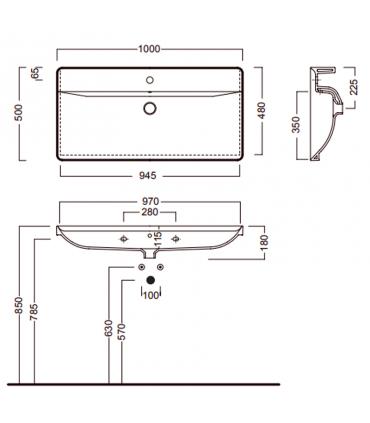 Lavabo 60 cm sospeso monoforo serie Canalgrande art.Y1EJ01