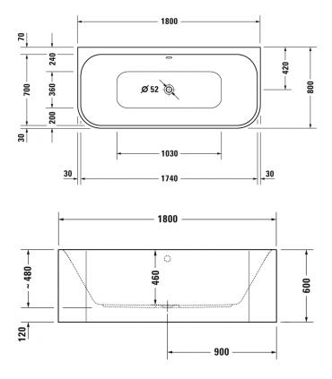 bathtub  on the wall  Happy D2 plus Duravit