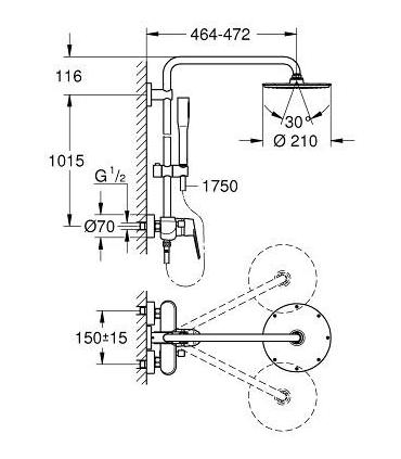 Shower column Euphoria XXL Grohe Eurodisc Cosmopolitan 210