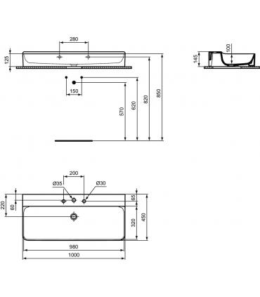 Lavabo tre fori senza troppopieno Ideal Standard Conca