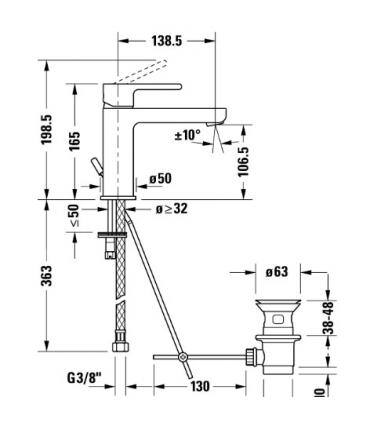 Mitigeur lavabo monotrou taglia M, Duravit collection B.2 avec échappement