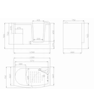 Bathtub with side door 654, 130x75cm Ponte Giulio M74MDS14