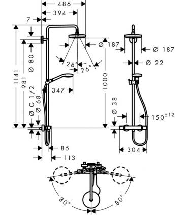 Colonna termostatica 2 getti serie Croma Select Hansgrohe art.27254400