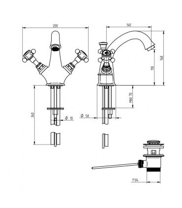 Washbasin mixer single hole and discharge, Bellosta collection Edward